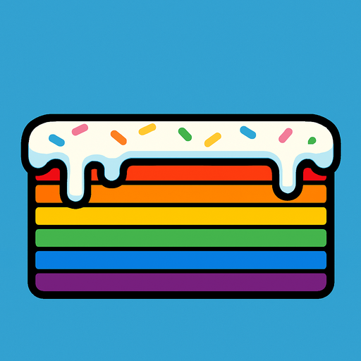 lateral view of a flat rainbow cake in rectangular platform shape for a platformer game.
In-Game asset.  2d.  High contrast.  No shadows