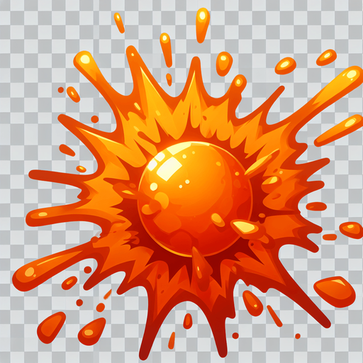 orange damage splash..
Single Game Texture. In-Game asset. 2d. Blank background. High contrast. No shadows.