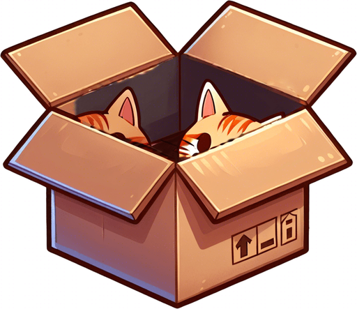 cute Chibi ginger cat peeking from the box into the camera. Cheeky, happy.