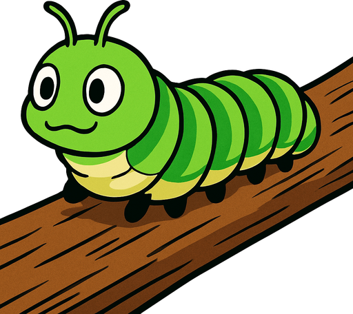 gambar anime ulat caterpilar di batang pohon.
In-Game asset.  2d.  High contrast.  No shadows