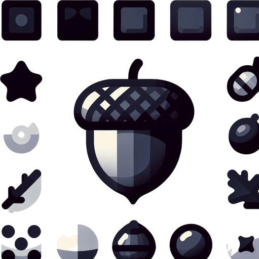 acorn.
Single Game Texture. In-Game asset. 2d. Blank background. High contrast. No shadows.