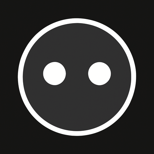 A dark gray circle with a white outline with 2 white dots as eyes.
In-Game asset.  2d.  High contrast.  No shadows