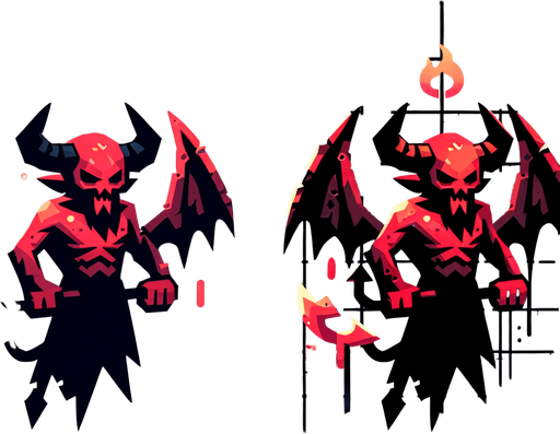 the devil.
Single Game Texture. In-Game asset. 2d. Blank background. High contrast. No shadows.