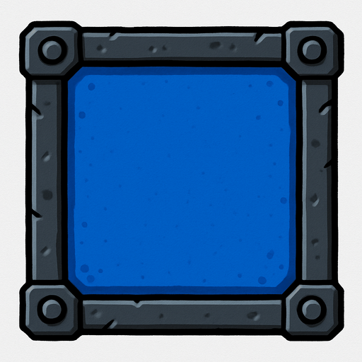 Fondo azul con un marco de hierro.
In-Game asset.  2d.  High contrast.  No shadows