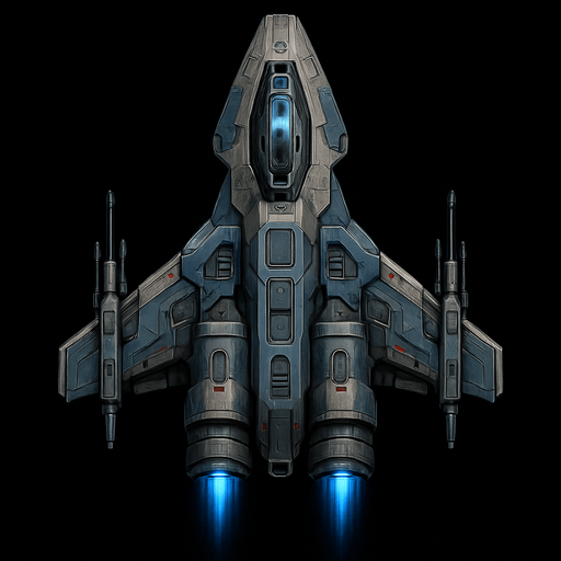 Uzay temalı Savaş Gemisi, gerçekçi, yazısız üstten görünüm. 
In-Game asset.  High contrast.  No shadows