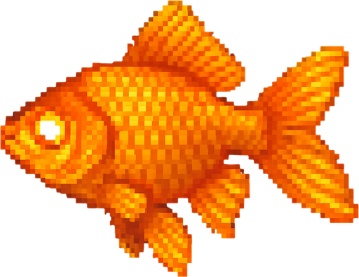realistic pixel gold fish.
In-Game asset.  2d.  High contrast.  No shadows