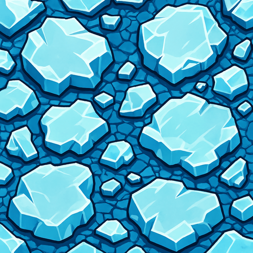 zemini tamamen buzlardan oluşan üstten görünen bir yer.
In-Game asset.  2d.  High contrast.  No shadows