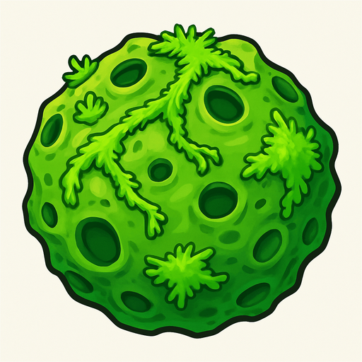 bio green  living asteroid.
Single Game Texture.  In-Game asset.  2d.  Blank background.  High contrast.  No shadows