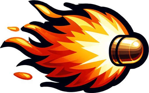 Side view bullet blast, fireball, game asset
Single Game Texture. In-Game asset. 2d. Blank background. High contrast. No shadows.