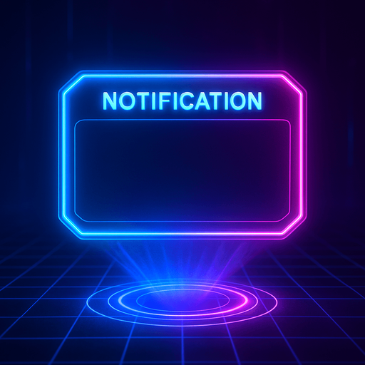 neon cyberpunk glowing empty notification text window overlay blue pink futuristic videogame 3d hologram Projection