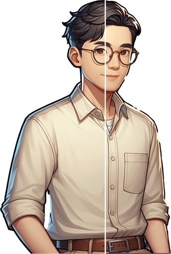 Man with glasses.
Single Game Texture. In-Game asset. 2d. Blank background. High contrast. No shadows.