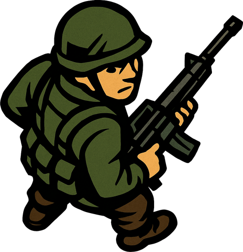 Let's look at soldiers from a bird's eye view, but the soldier should look back and have a weapon in hand..
In-Game asset.  2d.  High contrast.  No shadows
