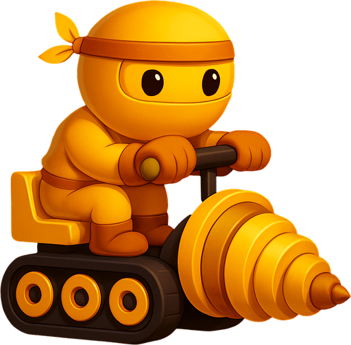 Same image of ninja with dig machine but with different colors. HD colors. yellow