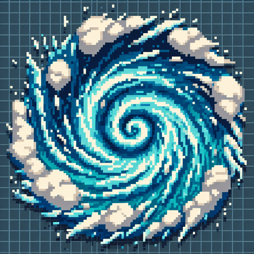 water whirlwind. bird-eye view. pixelated. 8 bit.
Single Game Texture. In-Game asset. 2d. Blank background. High contrast. No shadows.