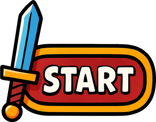 Sol tarafında kılıçlar olan start buton.
In-Game asset.  2d.  High contrast.  No shadows