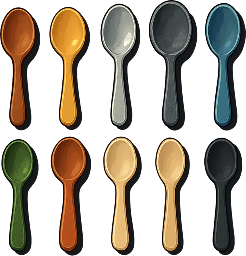 Pack of different spoons.
In-Game asset.  High contrast.  No shadows. 3D