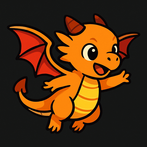 Bébé dragon en train de voler.
In-Game asset.  2d.  High contrast.  No shadows
