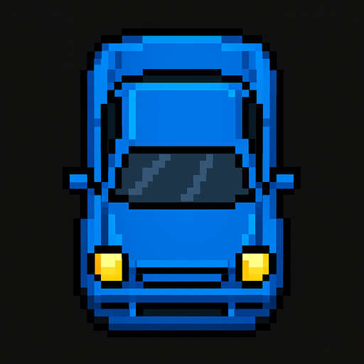 Draw 2d pixel car top view Blue.
In-Game asset.  2d.  High contrast.  No shadows