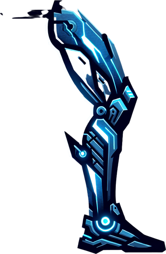 A stylized, sleek cybernetic boot or leg silhouette with clear motion lines trailing behind it (like speed lines). Alternatively, three chevrons (>>>) pointing forward, glowing with blue energy, suggesting rapid advancement..
Single Game Texture.  In-Game asset.  2d.  Blank background.  High contrast.  No shadows
