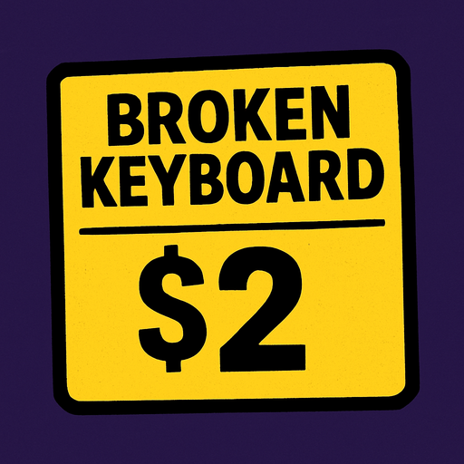 police tag that says Broken Keyboard for $2.
In-Game asset.  2d.  High contrast.  No shadows