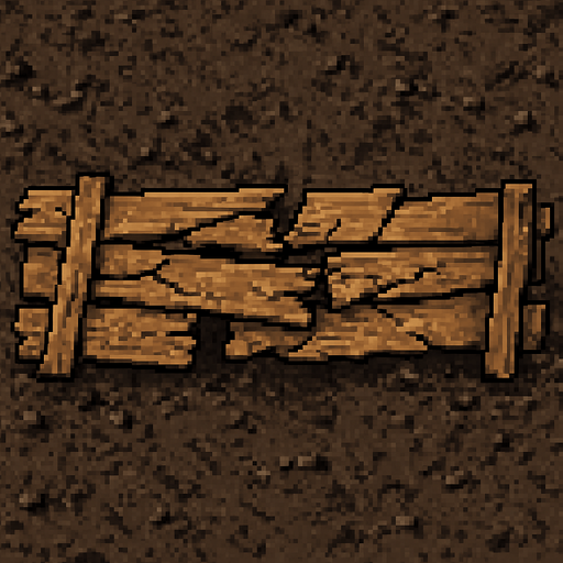 a realistic 16 bit top view cracked wooden barrier from a warzone, with the size of 600 x 100. Seen from above.
In-Game asset.  2d.  High contrast.  No shadows