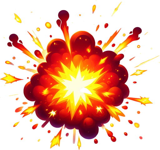 explosion.
Single Game Texture.  In-Game asset.  2d.  Blank background.  High contrast.  No shadows