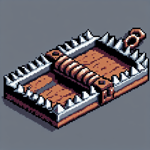 Trampa de osos pixelado.
Single Game Texture.  In-Game asset.  2d.  Blank background.  High contrast.  No shadows