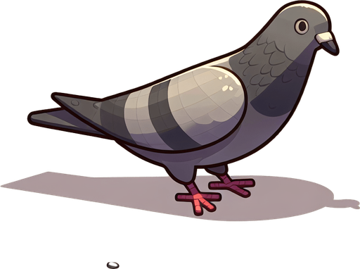 A pigeon pecking at the ground..
Single Game Texture.  In-Game asset.  2d.  Blank background.  High contrast.  No shadows