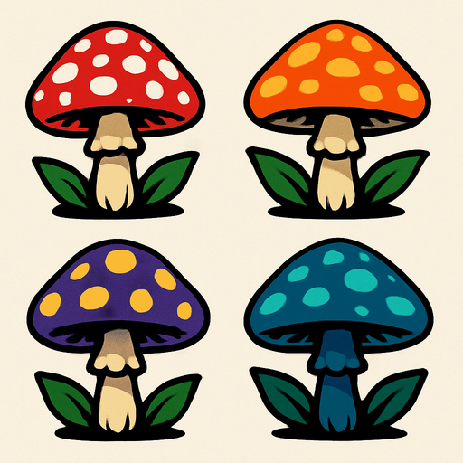 poisonous plants that look like Vinera muscaria.
In-Game asset.  2d.  High contrast.  No shadows