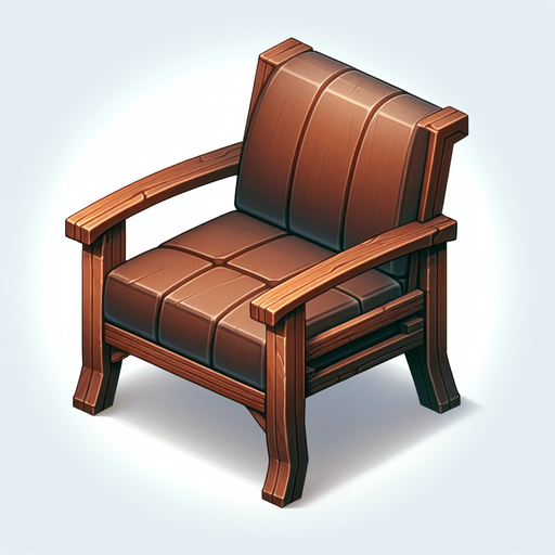 a wooden brown chair.
In-Game asset. Blank background. High contrast.