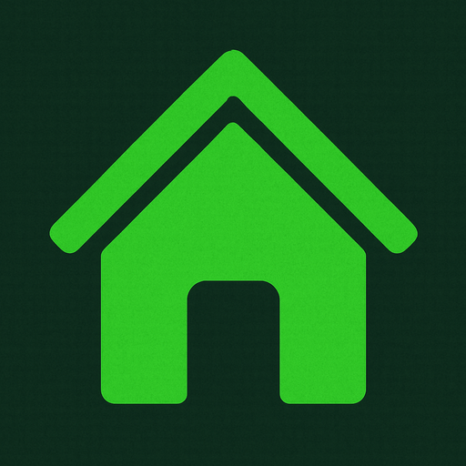 uN SIMBOLO verde de una casita, para el menu de volver al menu principal. sin letras.
In-Game asset.  2d.  High contrast.  No shadows