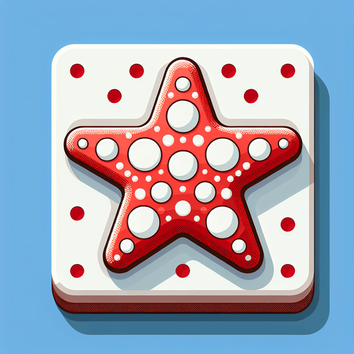 polkadot white red seastar.
Single Game Texture.  In-Game asset.  2d.  Blank background.  High contrast.  No shadows