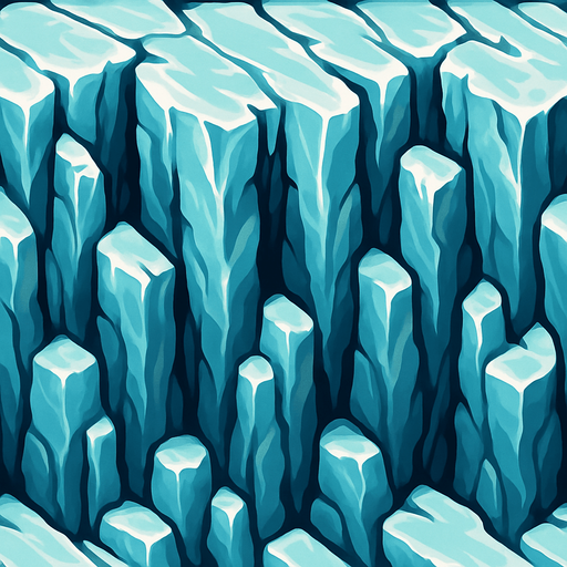 glacier wall, visto desde arriba efecto looping unilateral para repetir el grafico con continuidad.
In-Game asset.  2d.  High contrast.  No shadows