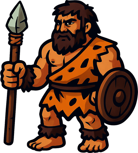taş devri döneminde savaşçı.
In-Game asset.  2d.  High contrast.  No shadows. taş devri asker