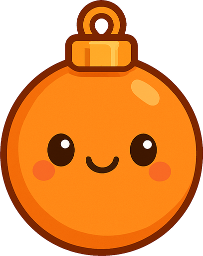 Perfectly round orange Christmas decoration with cute happy face. Cartoon style. Cute art style. Simple vector style. No Shadows Single Game Texture. In-Game asset. 2d. Blank background. High contrast. No shadows.