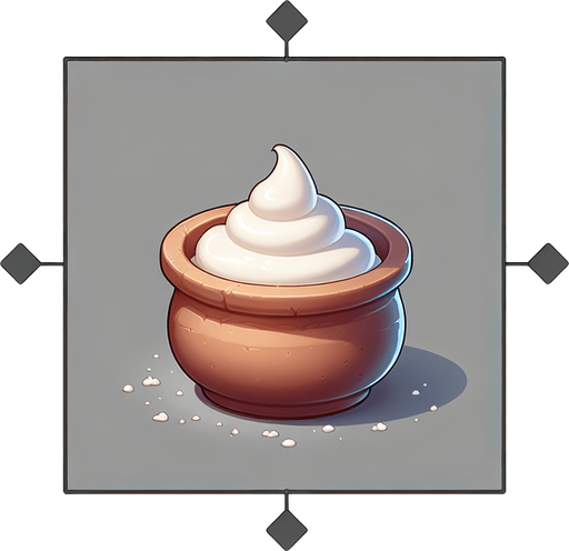 a pot of yogurt.
Single Game Texture. In-Game asset. 2d. Blank background. High contrast. No shadows.