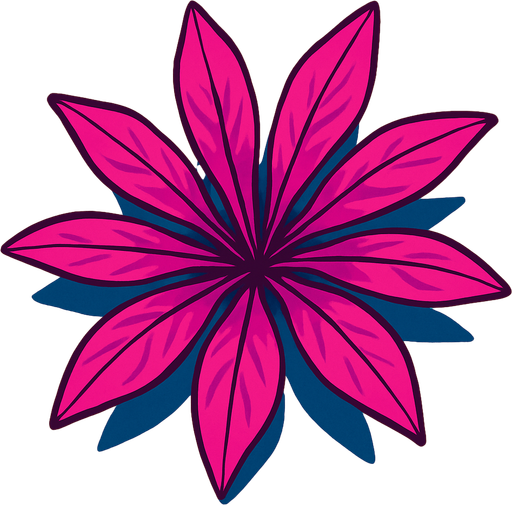 Top view of colorful pink plant looking upwards.
In-Game asset.  2d.  High contrast.  No shadows