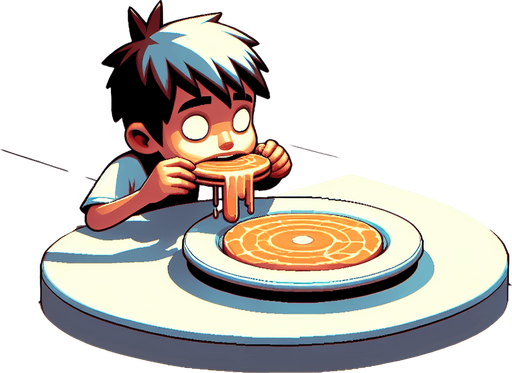 A boy eating slaps.
Single Game Texture. In-Game asset. 2d. Blank background. High contrast. No shadows.