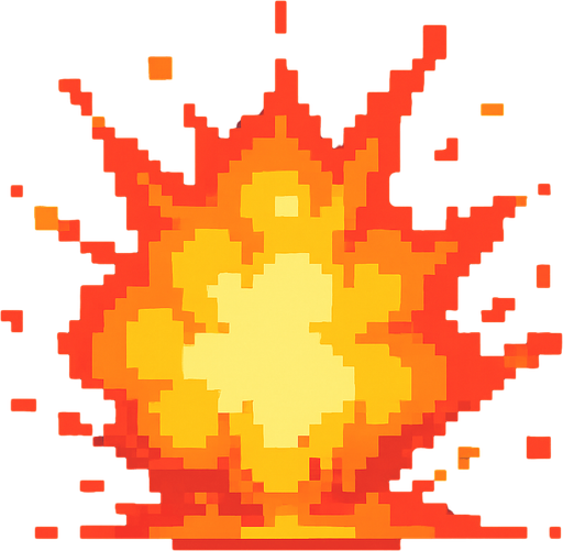 2d pixel art explosion.
In-Game asset.  2d.  High contrast.  No shadows