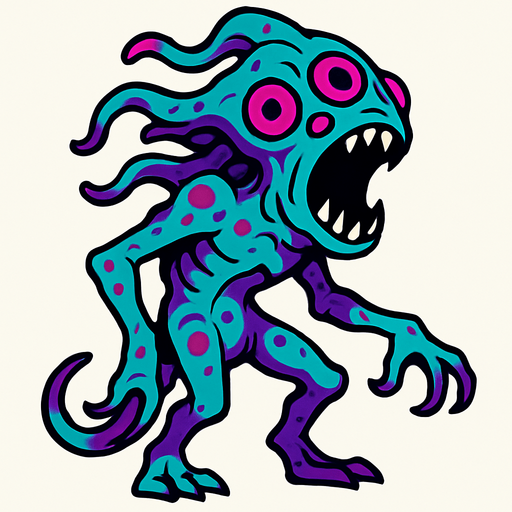 alien creature drawing.
In-Game asset.  2d.  High contrast.  No shadows