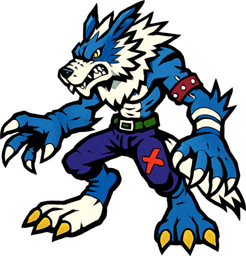 Weregarurumon.
In-Game asset.  2d.  High contrast.  No shadows