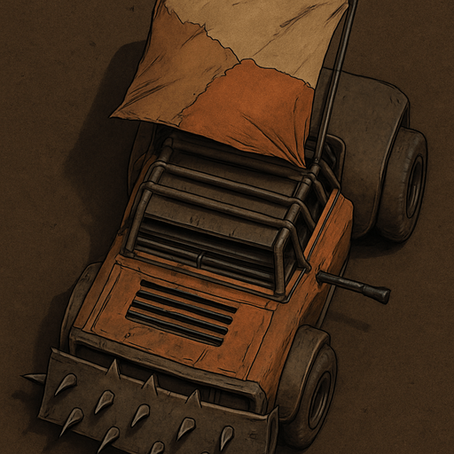 It will be in the style of a Mad Max truck and will have a top view. There will be a thorn plate in the front and the back will be smoother.