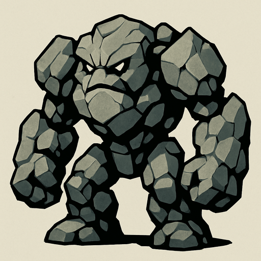 make creature image for rock elemental name is boulder but dont write name on image.
In-Game asset.  2d.  High contrast.  No shadows