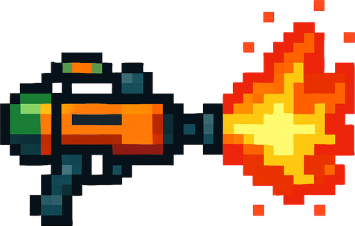Flamethrower gun pixel.
In-Game asset.  2d.  High contrast.  No shadows