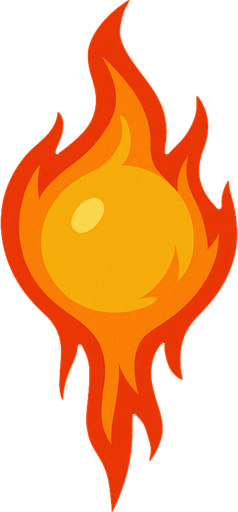 Alev topu alevi aşağı doru olan.
In-Game asset.  2d.  High contrast.  No shadows