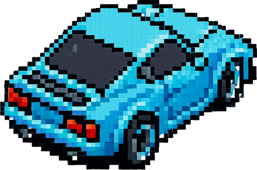 auto celeste deportivo con perspectiva desde arriba y trasera hecho con pixeles.
In-Game asset.  2d.  High contrast.  No shadows