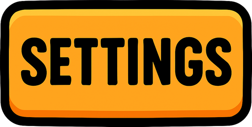 settings button for video game have a text.
In-Game asset.  2d.  High contrast.  No shadows