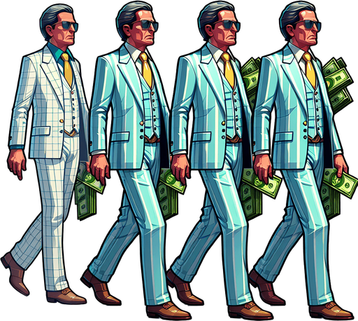 Богатый человек идёт.
Single Game Texture. In-Game asset. 2d. Blank background. High contrast. No shadows.