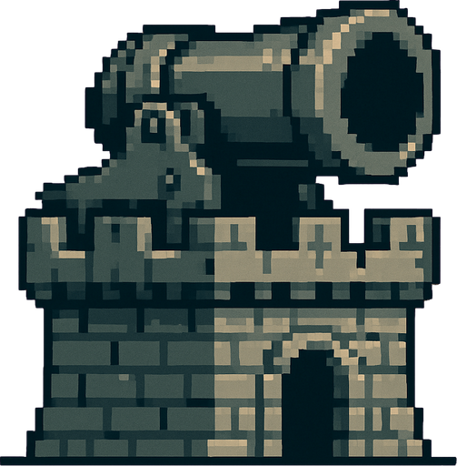 castle gun, siege gun, pixel art.
In-Game asset.  2d.  High contrast.  No shadows