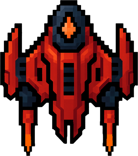 Enemy spaceship top down 2d pixilated and looking downwards.
In-Game asset.  2d.  High contrast.  No shadows